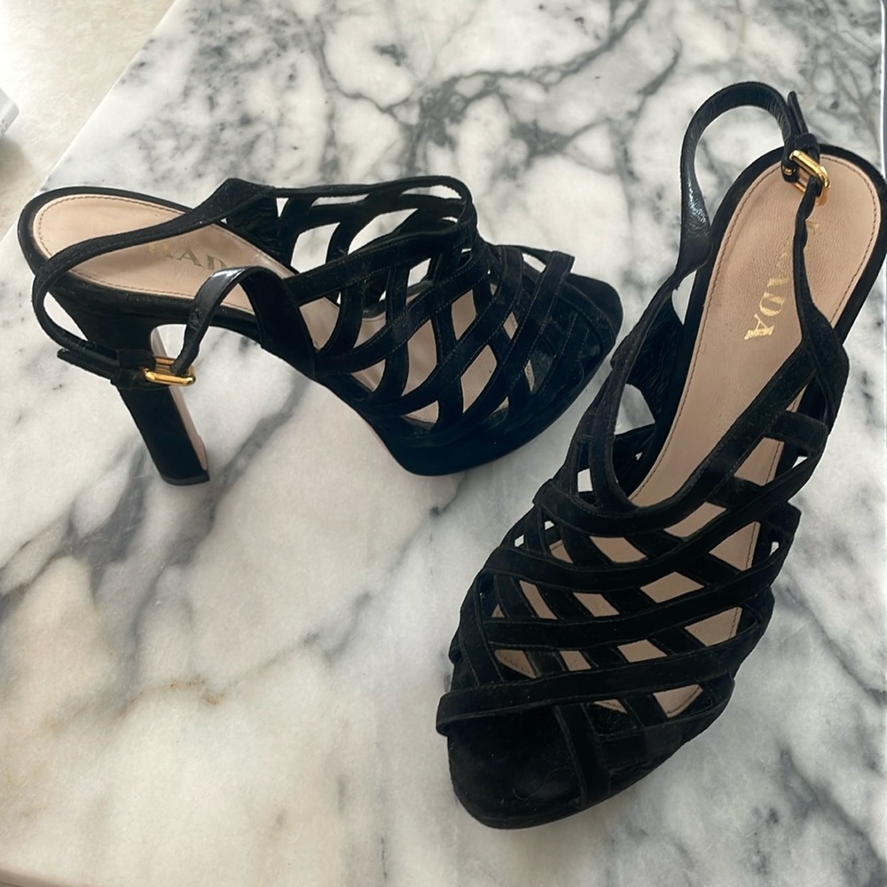 Prada Black Suede Slingback Heels